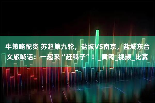 牛策略配资 苏超第九轮,盐城VS南京,盐城东台文旅喊话:一起来“赶鸭子”!_黄鸭_视频_比赛